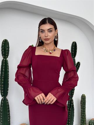 Hare Kolları Fırfır Detaylı Elbise