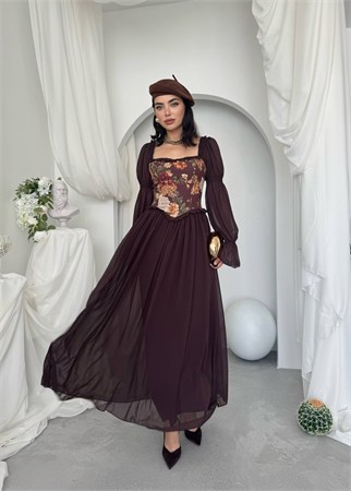 Elfı Çiçek Detaylı Elbise Kod 01041