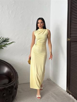 Minimal Glam Sandy Aksesuarlı Maxi Elbise