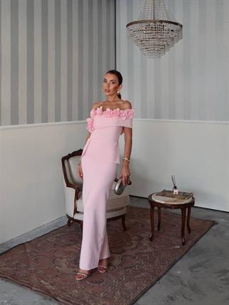 Rina Tasarım Çiçek Detay Uzun Elbise