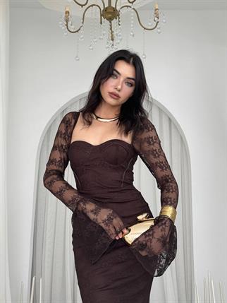 Corina Dantel Detay Balık Model Uzun Elbise