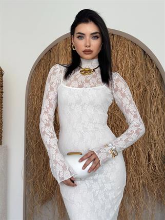 Beela Midi Dantel Tasarım Elbise