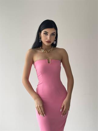 Edna Straplez Midi Boy Elbise - Pembe