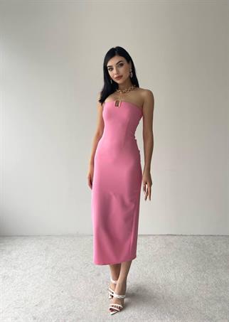 Edna Straplez Midi Boy Elbise - Pembe