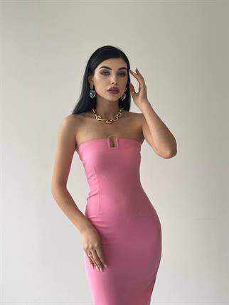 Edna Straplez Midi Boy Elbise - Pembe