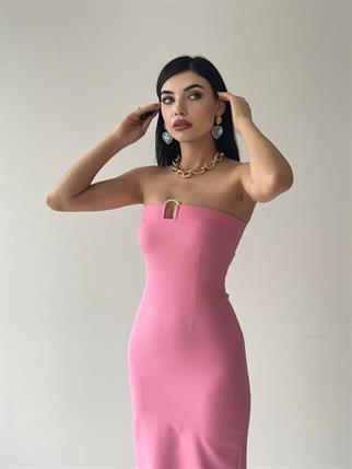 Edna Straplez Midi Boy Elbise - Pembe