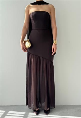 Manen Şal Detaylı Atlas Elbise