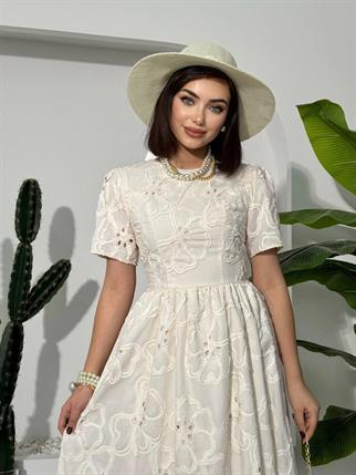 Banne Midi Elbise Dantel Detay