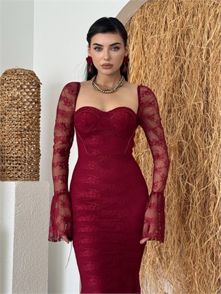 Corina Dantel Detay Balık Model Uzun Elbise Kod 00735