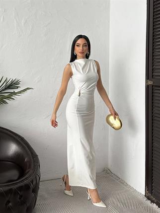 Minimal Glam Sandy Aksesuarlı Maxi Elbise