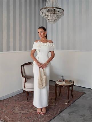 Rina Tasarım Çiçek Detay Uzun Elbise