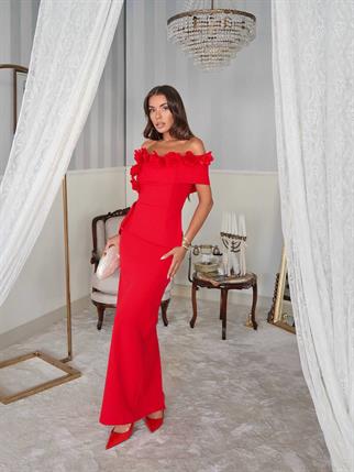 Rina Tasarım Çiçek Detay Uzun Elbise