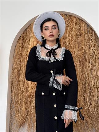 Dali Dantel Cep Detaylı Düğmeli  Elbise