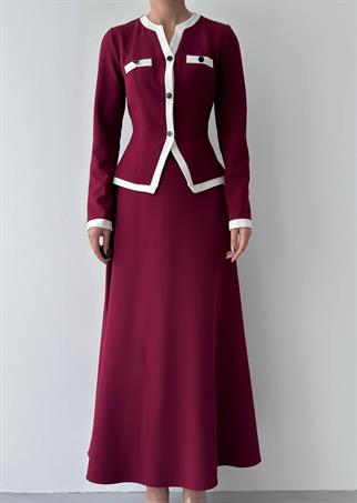 Vera Uzun Kollu Düğme Detay Uzun Elbise