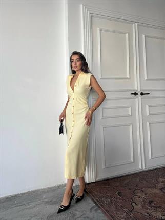 Aversa Düğme Detaylı Midi Elbise