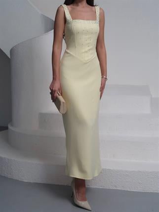 Taşlı Tasarım Uzun Elbise Romane