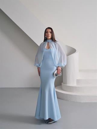 Kalp Yaka Taşlı Tasarım Şifon Elbise Angeline