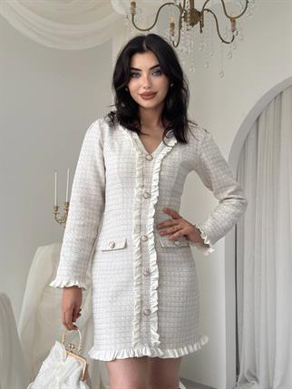 Orse Düğmeli Cepli Mini Elbise