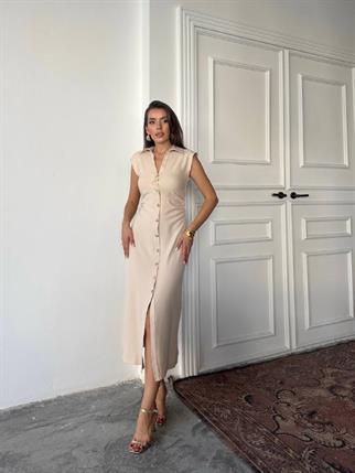 Aversa Düğme Detaylı Midi Elbise