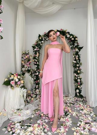 Luen Yırtmaç Detaylı Elbise