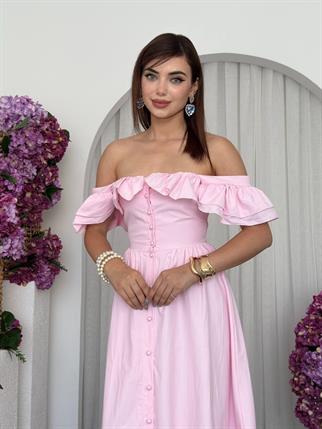 Pole Fırfır Detay Midi Elbise