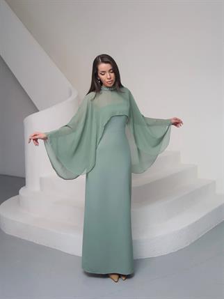 Tasarım Tül Detaylı Lilyum Uzun Elbise