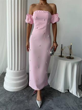 Arabella İncili Atlas Uzun Elbise