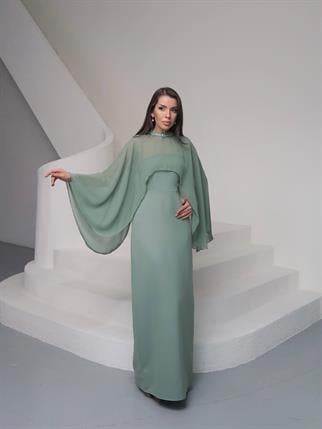 Tasarım Tül Detaylı Lilyum Uzun Elbise