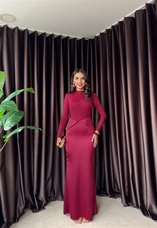 Uzun Kollu Balıkçı Yaka Saten Detay Şık Elbise