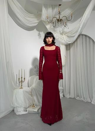 Olin Şallı Dantel Uzun Elbise