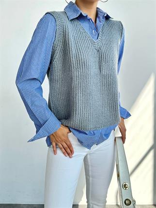 Gömlekli Birleşik Kadın Süveter Triko