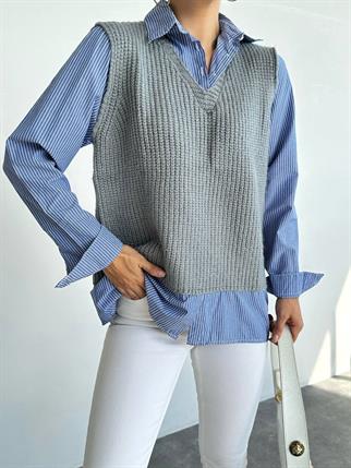 Gömlekli Birleşik Kadın Süveter Triko