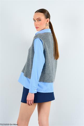 Gömlekli Birleşik Kadın Süveter Triko