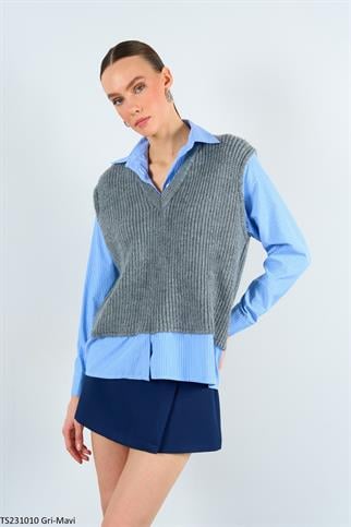Gömlekli Birleşik Kadın Süveter Triko