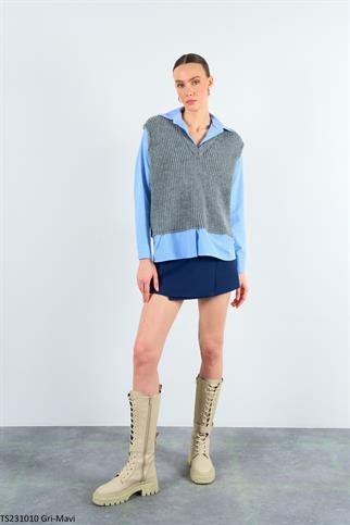 Gömlekli Birleşik Kadın Süveter Triko