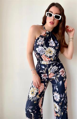 Halter Yaka Bağlamalı Tulum - Lacivert