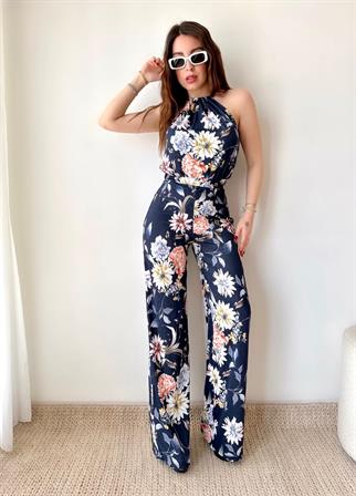 Halter Yaka Bağlamalı Tulum - Lacivert