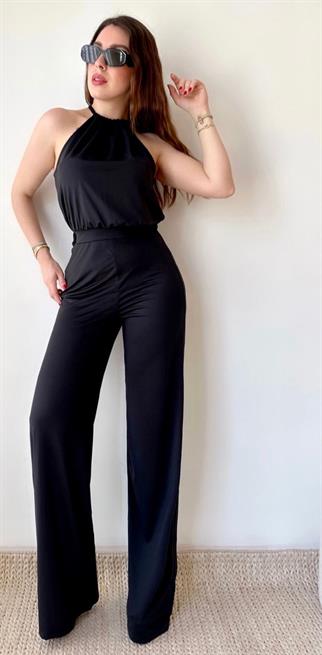 Halter Yaka Bağlamalı Tulum - Siyah