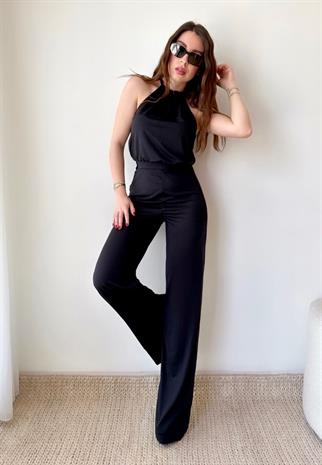 Halter Yaka Bağlamalı Tulum - Siyah