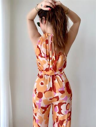 Halter Yaka Bağlamalı Tulum - Turuncu