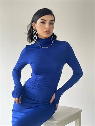 Helena Uzun  Arka Yırtmaçlı Elbise - Mavi