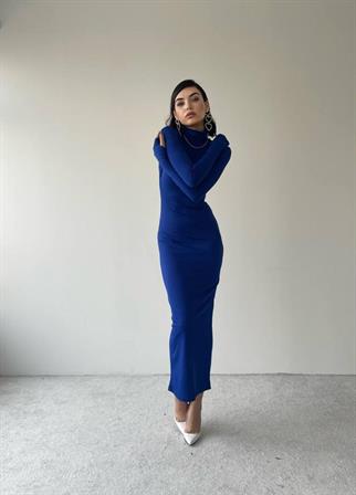 Helena Uzun  Arka Yırtmaçlı Elbise - Mavi