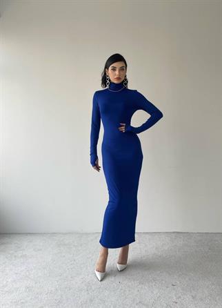 Helena Uzun  Arka Yırtmaçlı Elbise - Mavi