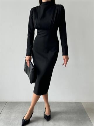 JAMEST ATLAS MİDİ ELBİSE - Siyah