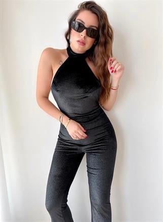 Jena Sırt Dekolteli Halter Yaka Tulum - Siyah