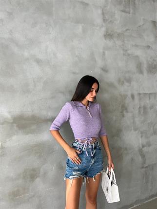 Julia Sırt Detaylı İpek Kazak - Lila