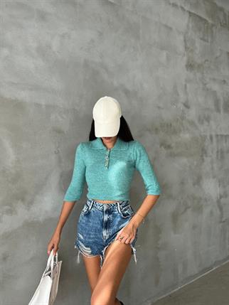 Julia Sırt Detaylı İpek Kazak - Yeşil