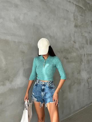 Julia Sırt Detaylı İpek Kazak - Yeşil