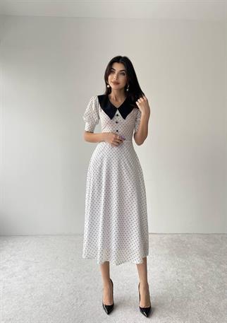 Julye Sivri Yaka Midi Boy Elbise 