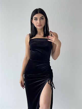 Kadife Yırtmaçlı Elbise 